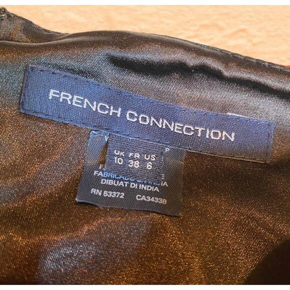 French Connection Orange Black Abstract Splatter Cotton Stretch Midi Dress S 6 - Picture 5 of 9